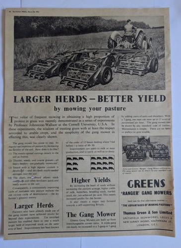 1952 greens ranger gang - ranger, mower